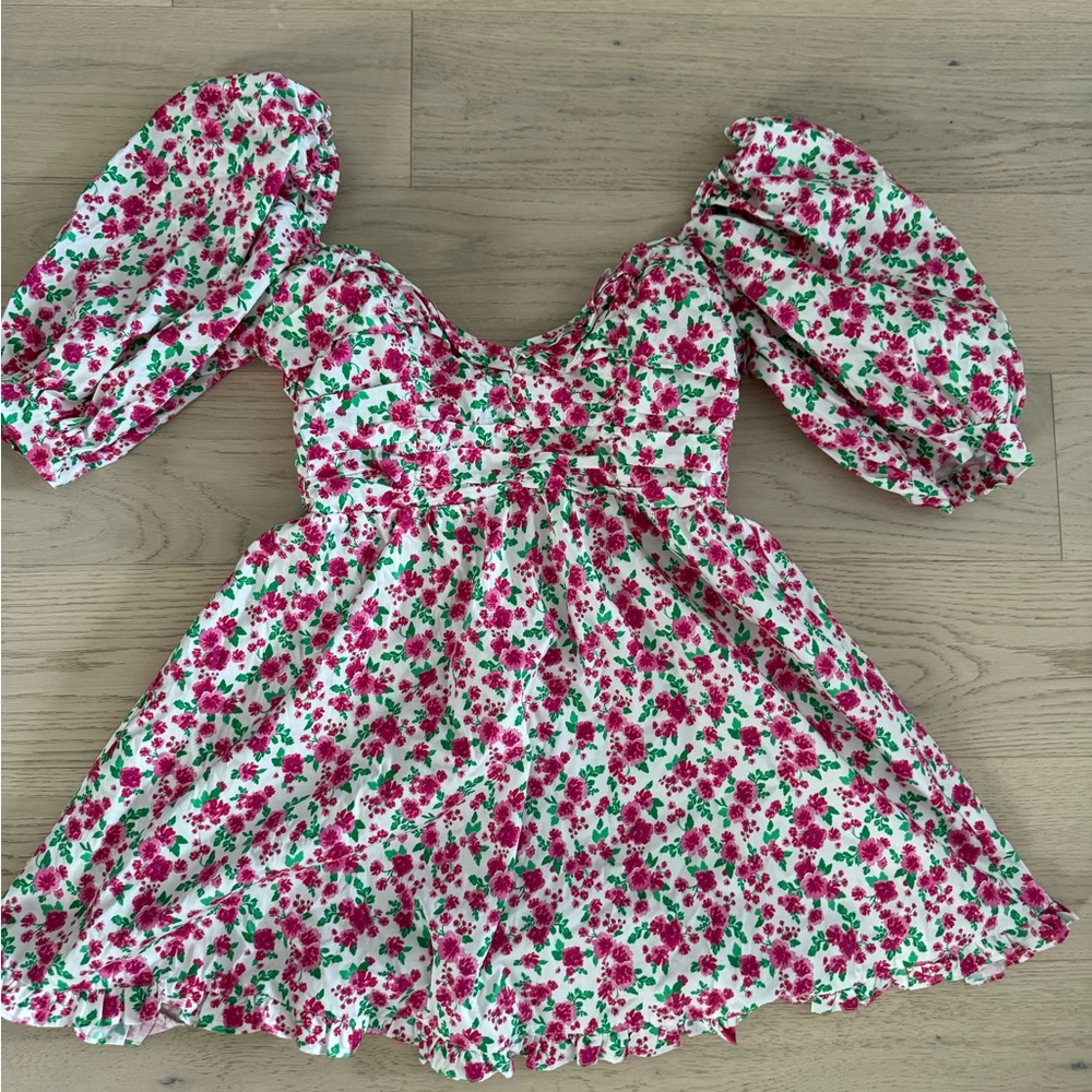 For Love And Lemons Floral Puff Sleeve Mini Dress
